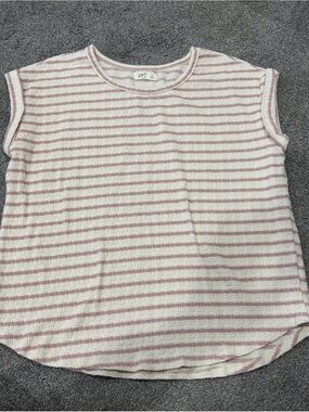 Maurices Cream and Light Pink Striped Tank Top
